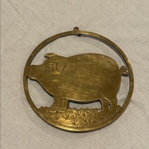Gold brass Pig Wall Hanging brass or trivet vintage